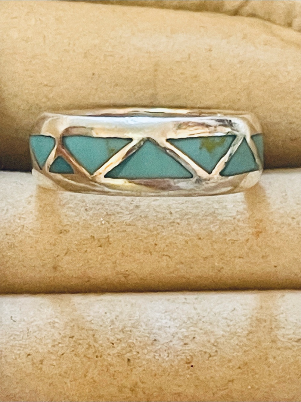VTG SOUTHWEST STERLING SILVER TURQUOISE BAND RING SZ 8.75